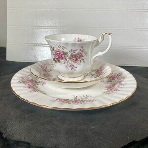 1960 Vintage Royal Albert Tea cup, Saucer, and Dessert Plate, Lavender Rose,